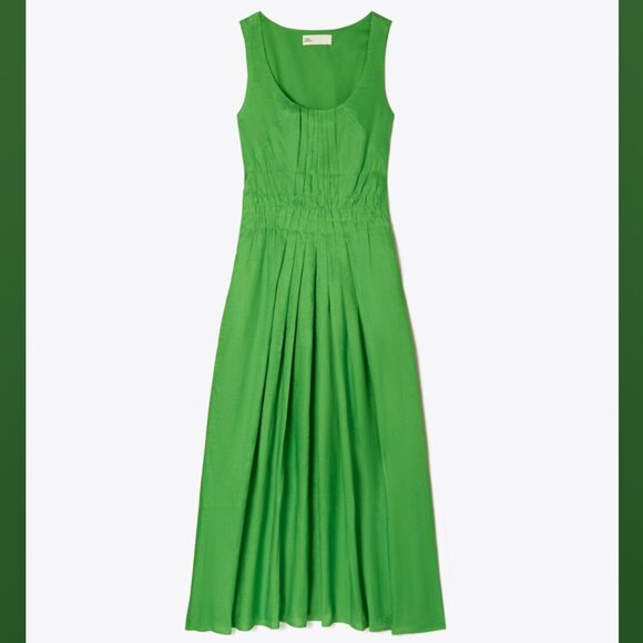 Tory Burch Pleated Midi Dress in Linen - Picture 2 of 12